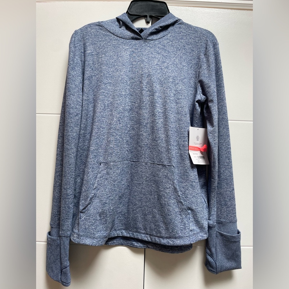 Athleta Girl  Pullover Hoodie New Blue Activewear Thumb Hole Cuffs Sz XL Girl 14